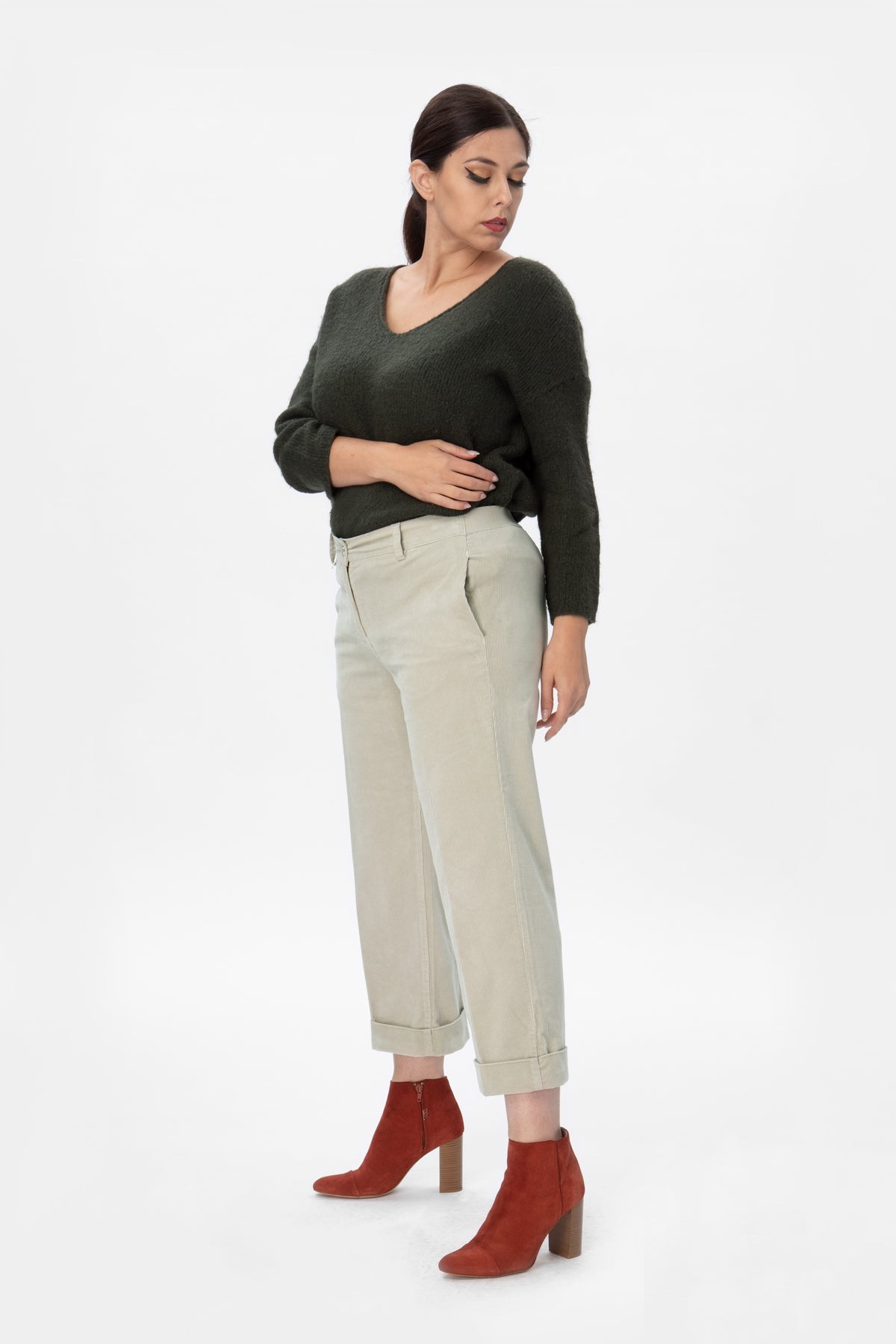 Giorgi V6 Pantalone cropped in velluto a coste